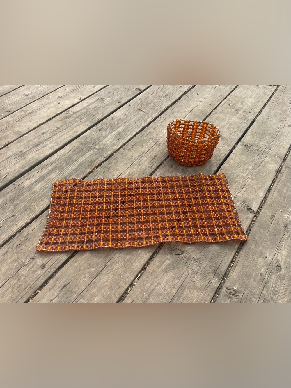 Amber Beaded Statement Table Mat & Plant Holder